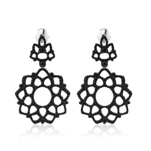 Boucles D’oreilles Ovale Pendantes Argent 925 Rh & BK