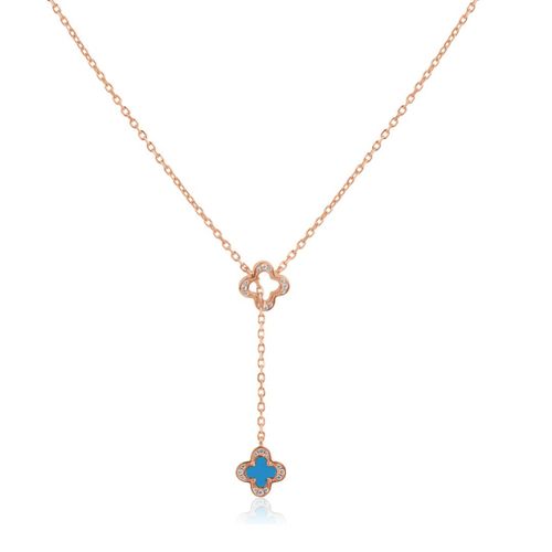Collier trèfle en Argent 925 R.Gold & turquoise