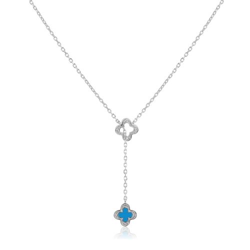 Collier Trèfle Excellence en Argent 925 Rh & Turquoise