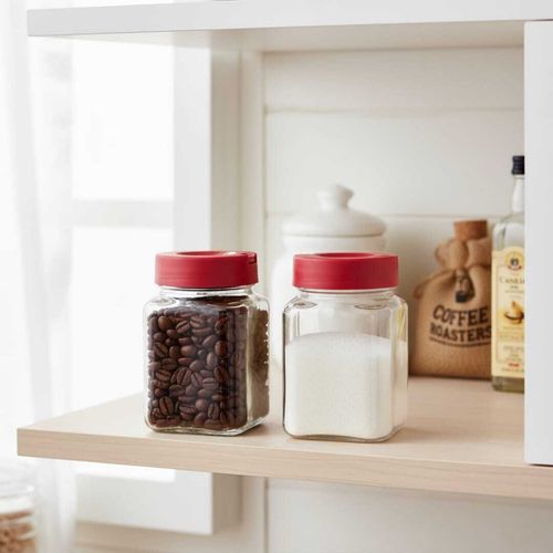 SET 2 Bocaux de Conservation en Verre 1.6L avec Couvercle Rouge – Stockage Alimentaire Hermétique
