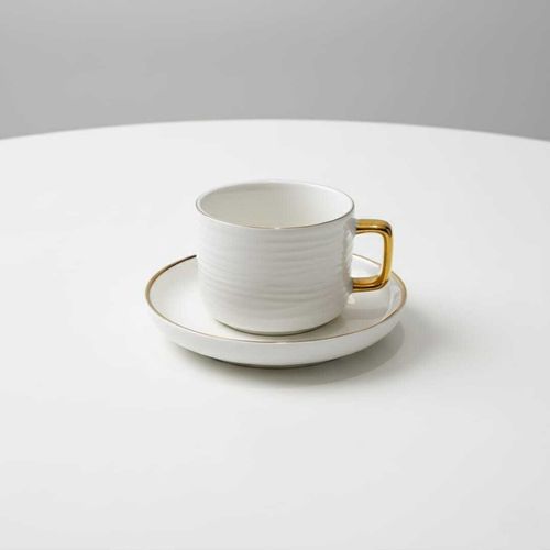 Set de 6 tasses à thé en porcelaine 200 ml avec 6 assiettes sous tasse – Élégance et raffinement intemporel