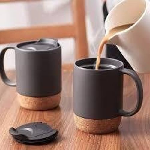 Tasse / Mug En Céramique 300 Ml Avec Socle En Liège & Couvercle Anti-éclaboussures