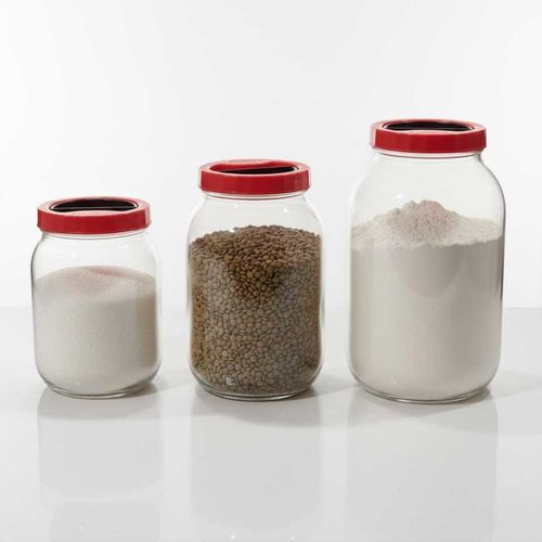 Set 3 Bocaux de Conservation en Verre 3L/2L/1.5/ avec Couvercle Rouge – Stockage Alimentaire Hermétique