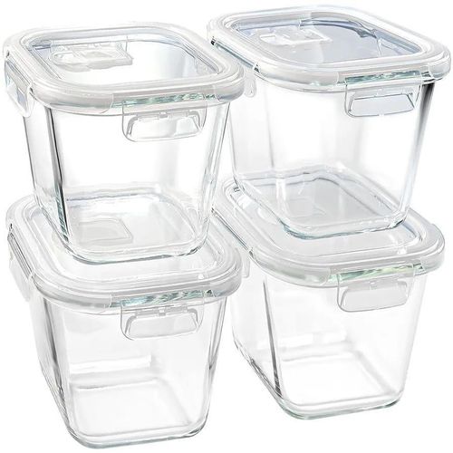 Set 4 Boîtes en Verre Hermétiques Verre Pyrex Résistant a la Chaleur -  Rond -1l 