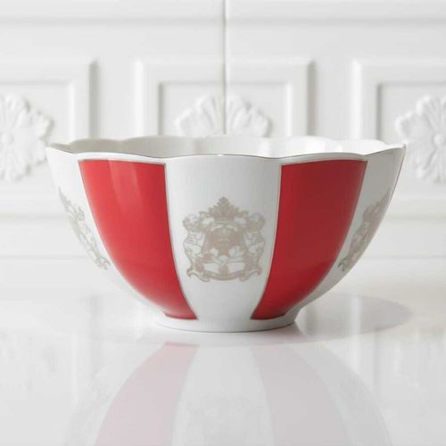 Bol En Porcelaine Fine Rouge Et Blanc Avec Motif Doré – 13cm/20cm