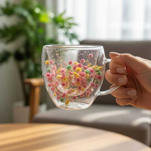 Tasse à fleurs séchées à double paroi tasse à café 200ML-couleurs aleatoires