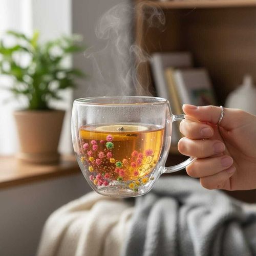 Tasse à fleurs séchées à double paroi tasse à café 200ML-couleurs aleatoires