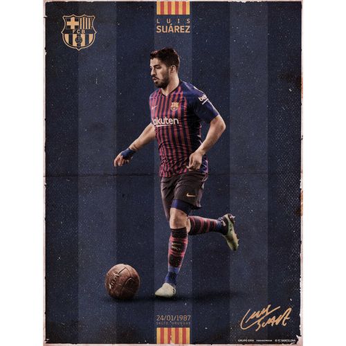 Mini Poster Fc Barcelona Suarez Vintage 30x40cm