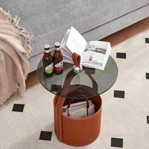 Linda Table Dappoint En Similicuir - Terracota