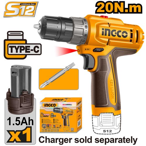 Visseuse 12v 20nm +1 Batterie 1.5ah Chargeur Type-c Ingco