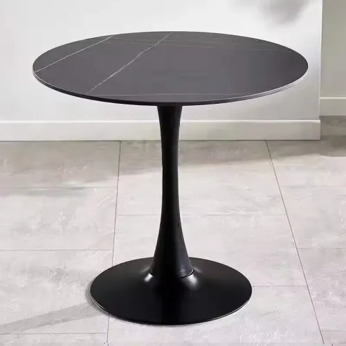 Siri Table Ronde Tulipe En Pierre Frittée 80 Cm – Noir ( Sans Les Chaises )