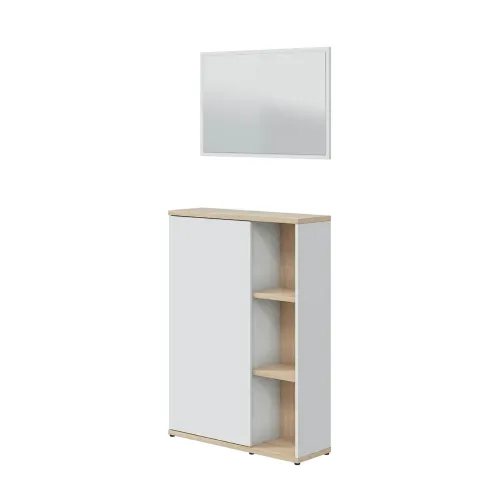 Adhara Meuble Dentrée Avec Miroir - Blanc Et Chêne
