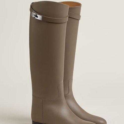 Bottes cavalières Plates en Cuir Marron-Gris