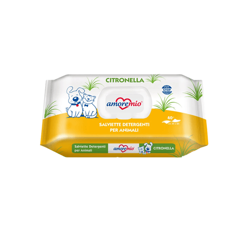 Amoremio Lingettes humides pour chiens et chats | 40 PCS | Citronnelle