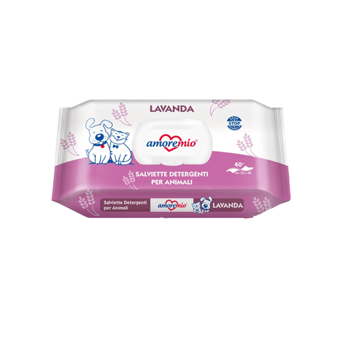 Amoremio Lingettes humides pour chiens et chats | 40 PCS | Lavande