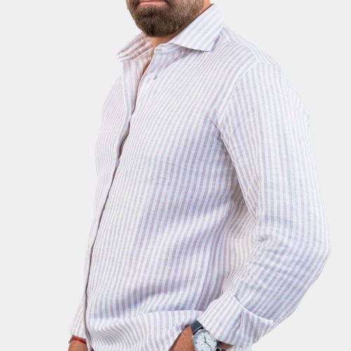 Napoli Cream Linen Striped Shirt