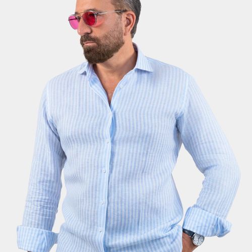 Napoli Sky-blue Linen Striped Shirt