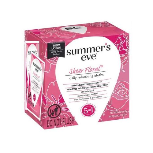 Summers Eve Lingettes Féminines Rafraîchissantes Quotidiennes, Sheer Floral - 16 Pièces