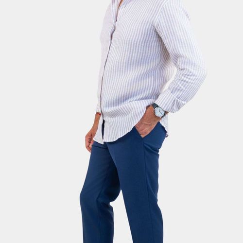 Napoli Cream Linen Striped Shirt