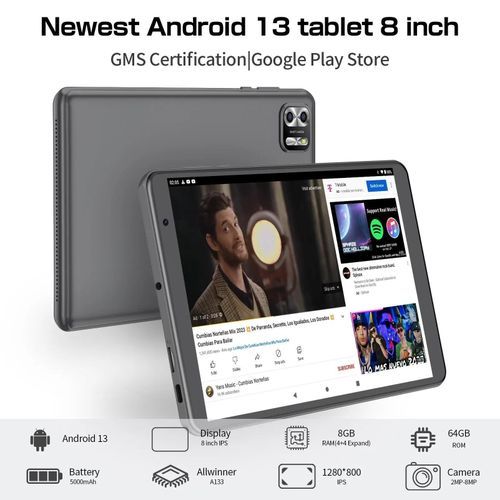 Tablette Tactile 8 Pouces TAB 8, 8Go (4 + 4) Ram, 64 Go Rom, Android 14