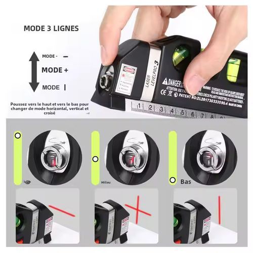 Niveau Laser Vertical et Horizontal 8FT – Autonivelant avec Ruban et Règle