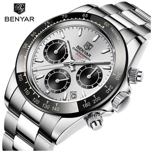 Montre Quartz Mouvement Chronographe et Résistant aux Rayures Bracelet en Acier