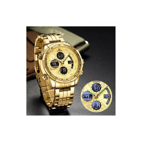 New Montre Quartz pour Hommes en Acier Inoxydable Double Affichage
