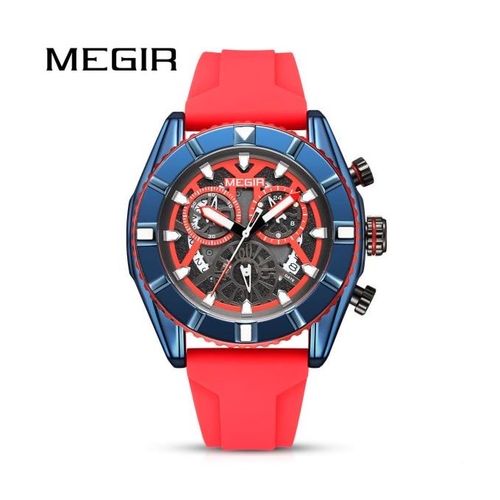 Montre à Quartz de Sport pour Hommes, Orange, Bracelet en Silicone, Chronographe