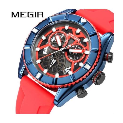 Montre à Quartz de Sport pour Hommes, Orange, Bracelet en Silicone, Chronographe
