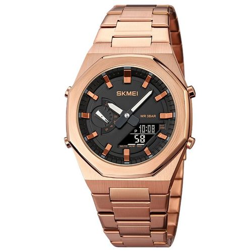 Montre à Quartz Bande en Acier Inoxydable Double Affichage Chronographe