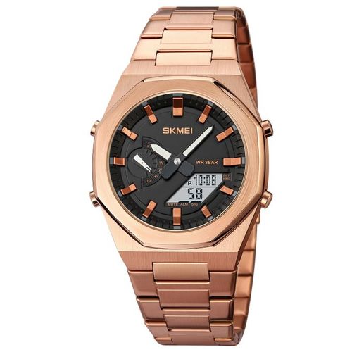 Montre à Quartz Bande en Acier Inoxydable Double Affichage Chronographe