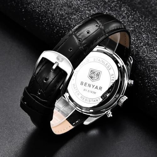 Montre Bracelet en Cuir Quartz pour Hommes Etanche Chronographe