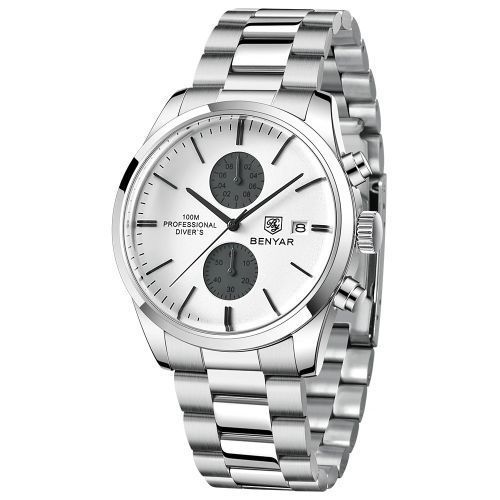 Montre Bracelet Argent pour Hommes Chronographe Cadran