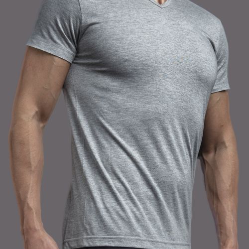 T-shirt Col V Coton Uni 