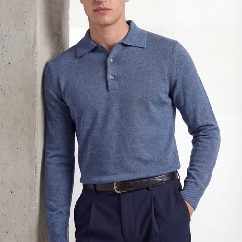 Merino Knit Polo – Dusty Blue – 100% Superfine Virgin Wool