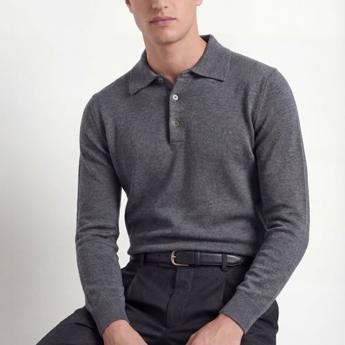 Merino Knit Polo – Mid Grey – 100% Superfine Virgin Wool