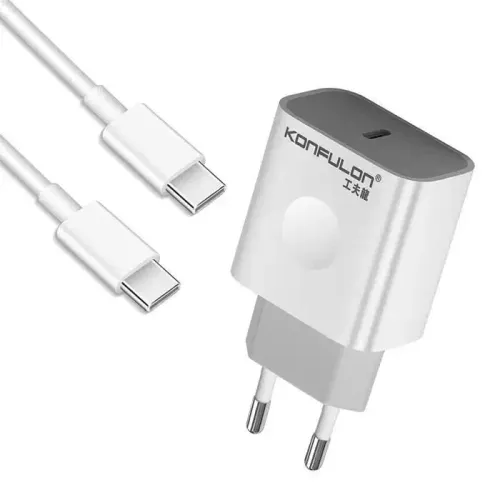 Chargeur Domestique  C69D+DC15 PD20W avec Câble PD Type C vers Type C Blanc