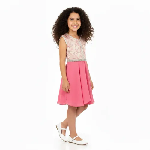 Caftan sans Manches Brocart - Rose Fleuri