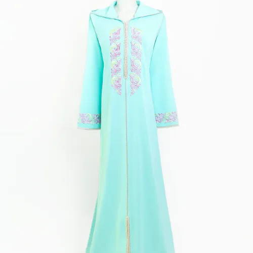 Jellaba en crêpe cyan clair