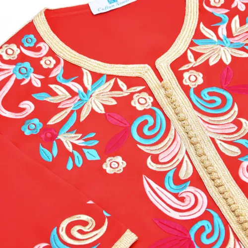 Caftan en crêpe de soie rouge brique