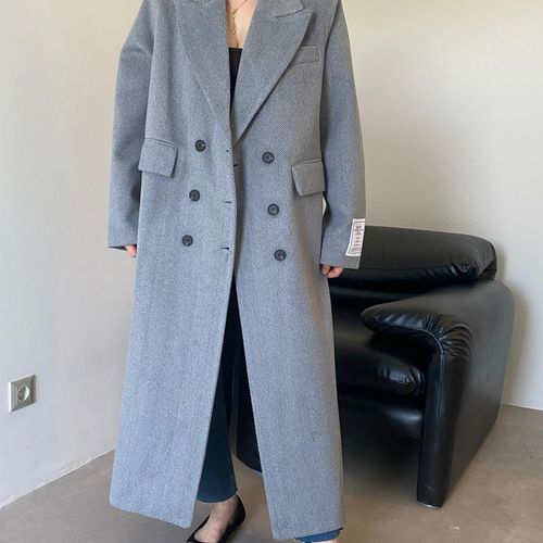 Manteau long droit en laine 