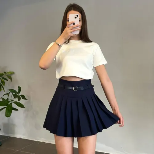 Mini Jupe Plissée Bleu Marine