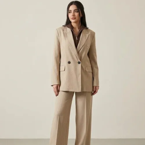 Ensemble tailleur / veste croisée rayé 