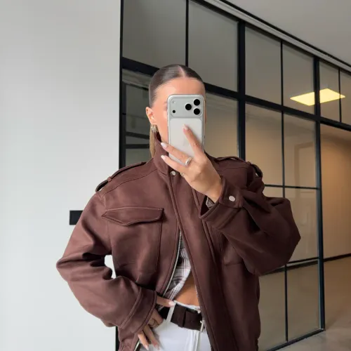 Blouson Bomber En Daim À Col Montant