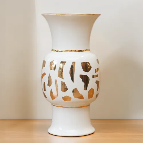 Vase design blanc et or géant