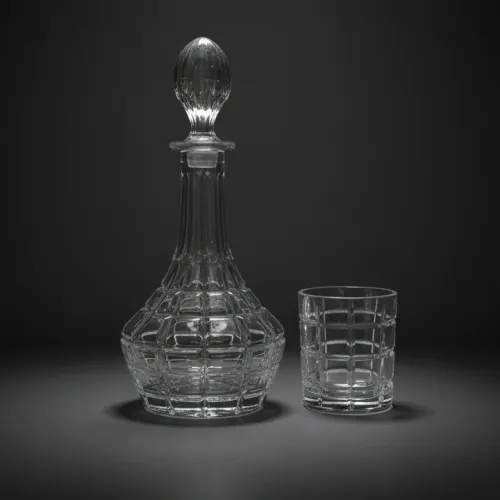 Ensemble carafe et 6 verres quadrillés en relief