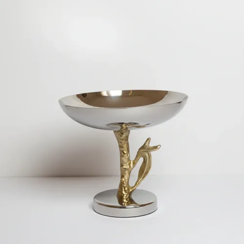Coupe sur pied en inox avec support doré