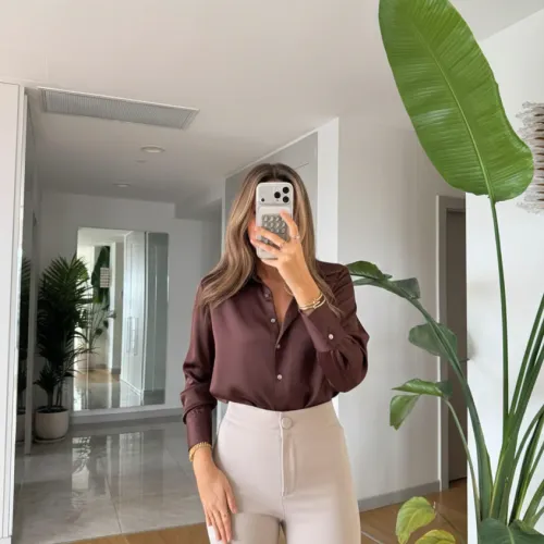 Chemise Satiné - Marron Chocolat