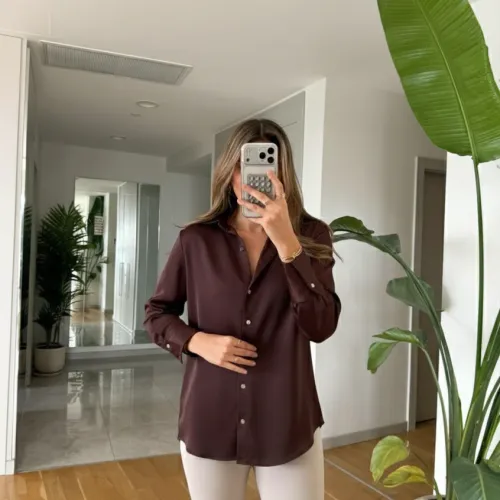 Chemise Satiné - Marron Chocolat