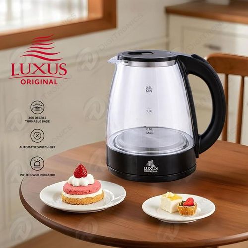 Bouilloire 1,8L Électrique Verre 1600W, Base 360°, Sécurité Auto, LX-K613